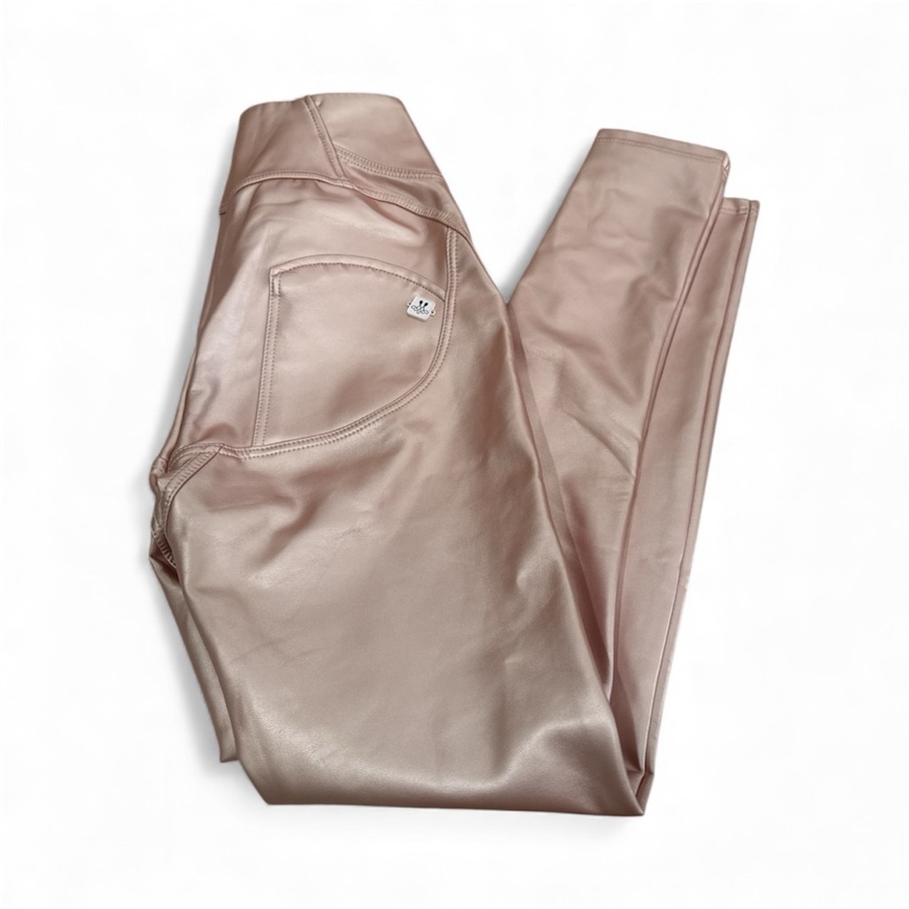 Metallic Faux leather High-Waisted Soft  Pink Women Leggings - Picture 2 of 5